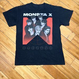 P832 Monsta X T-Shirt K Pop Group Music Hashtag Double Sided Black Size Large